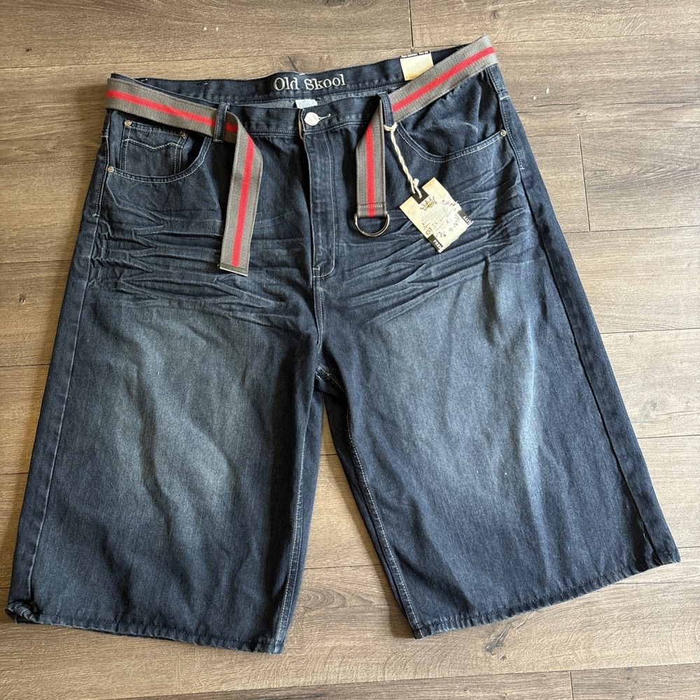 Old Skool Denim Shorts Men's 50 Skater Baggy Hip Hop Loose Belt Streetwear NWT